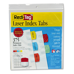 INKJET PRINTABLE INDEX TABS, 1/5-CUT, ASSORTED COLORS, 1.13" WIDE, 375/PACK by Redi-Tag