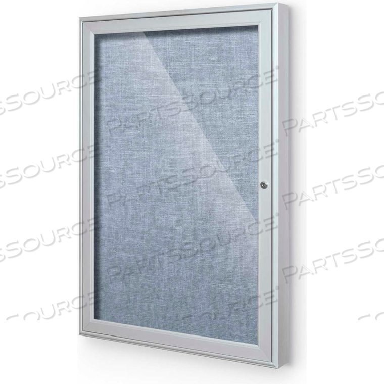 OUTDOOR ENCLOSED BULLETIN BOARD CABINET,1-DOOR 24"W X 36"H, SILVER TRIM, PACIFIC BLUE 