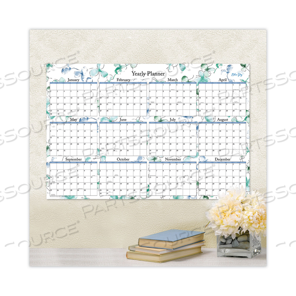 LINDLEY LAMINATED ERASABLE WALL CALENDAR, LINDLEY FLORAL ARTWORK, 36 X 24, WHITE/BLUE/GREEN SHEETS, 12-MONTH (JAN-DEC): 2023 