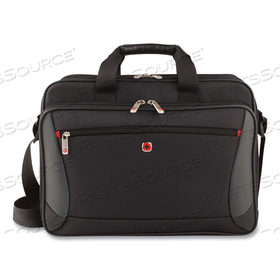 SWISSGEAR MAINFRAME LAPTOP BRIEFCASE, FITS DEVICES UP TO 16", POLYESTER, 15.75 X 6 X 12, BLACK/GRAY 