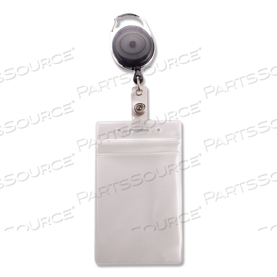 RESEALABLE ID BADGE HOLDERS WITH 30" CORD REEL, VERTICAL, FROSTED 3.68" X 5" HOLDER, 2.5" X 4" INSERT by Advantus