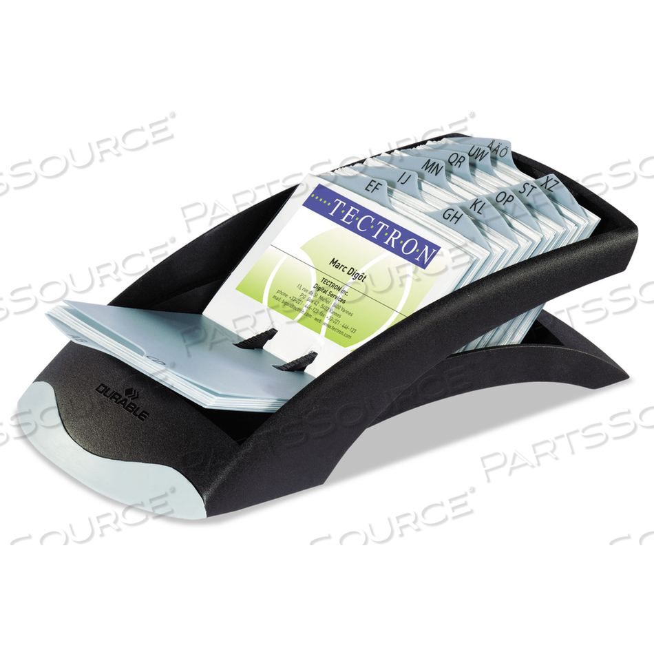 VISIFIX DESK BUSINESS CARD FILE, HOLDS 200 2.88 X 4.13 CARDS, 5 X 9.31 X 3.56, PLASTIC, GRAPHITE/BLACK by Durable