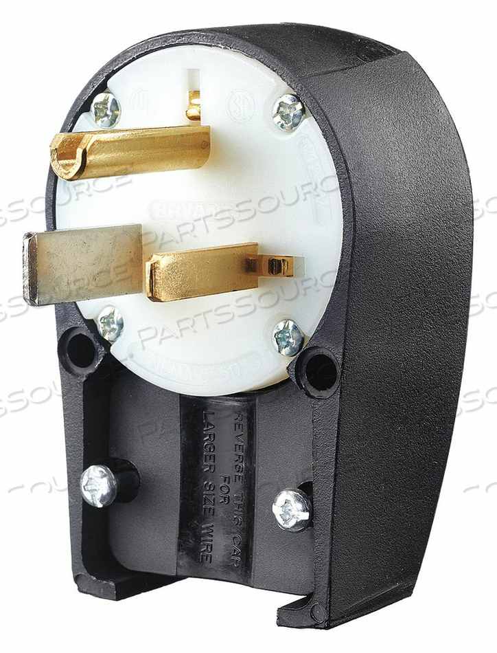 ANGLE STRAIGHT BLADE PLUG, 5-50P, 50 A, 125V AC, BLACK, 2 POLES by Hubbell Power Systems ANGLE STRAIGHT BLADE PLUG, 5-50P, 50 A, 125V AC, BLACK, 2 POLES by Hubbell Power Systems