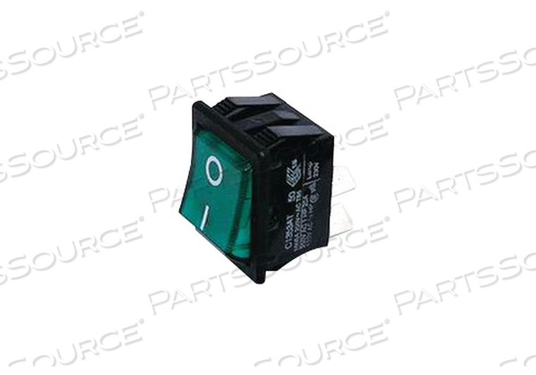 ILLUMINATED ON/OFF ROCKER SWITCH, GREEN, 16 A, 250 V, DPST CONTACT, 2 POLES, PANEL MOUNTING, QUICK CONNECT TERMINAL by Newark / Element 14