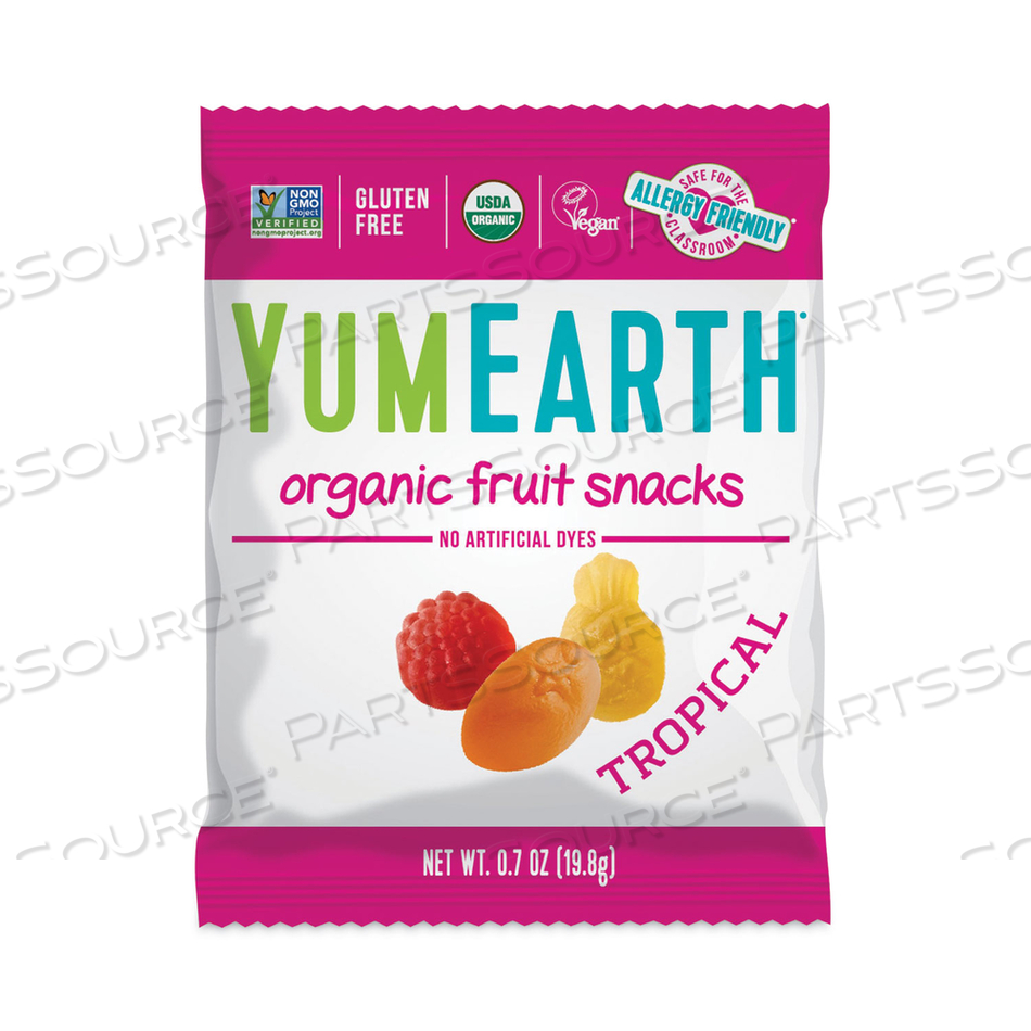 ORGANIC TROPICAL FRUIT SNACKS, ASSORTED FLAVORS, 0.7 OZ SNACK PACKS, 43/BAG 