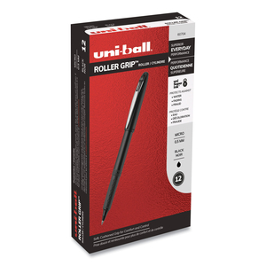 GRIP ROLLER BALL PEN, STICK, MICRO 0.5 MM, BLACK INK, BLACK BARREL, DOZEN by Uni-Ball