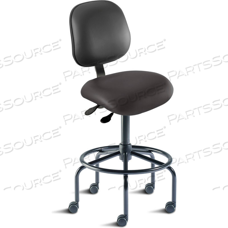 ANTIMICROBIAL STOOL, 25"-32" SEAT HEIGHT, BLACK VINYL - BLACK STEEL BASE - ELITE SERIES 