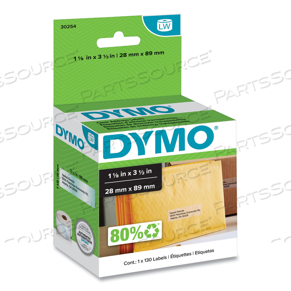 LABELWRITER ADDRESS LABELS, 1.12" X 3.5", CLEAR, 130 LABELS/ROLL by Dymo LABELWRITER ADDRESS LABELS, 1.12" X 3.5", CLEAR, 130 LABELS/ROLL by Dymo