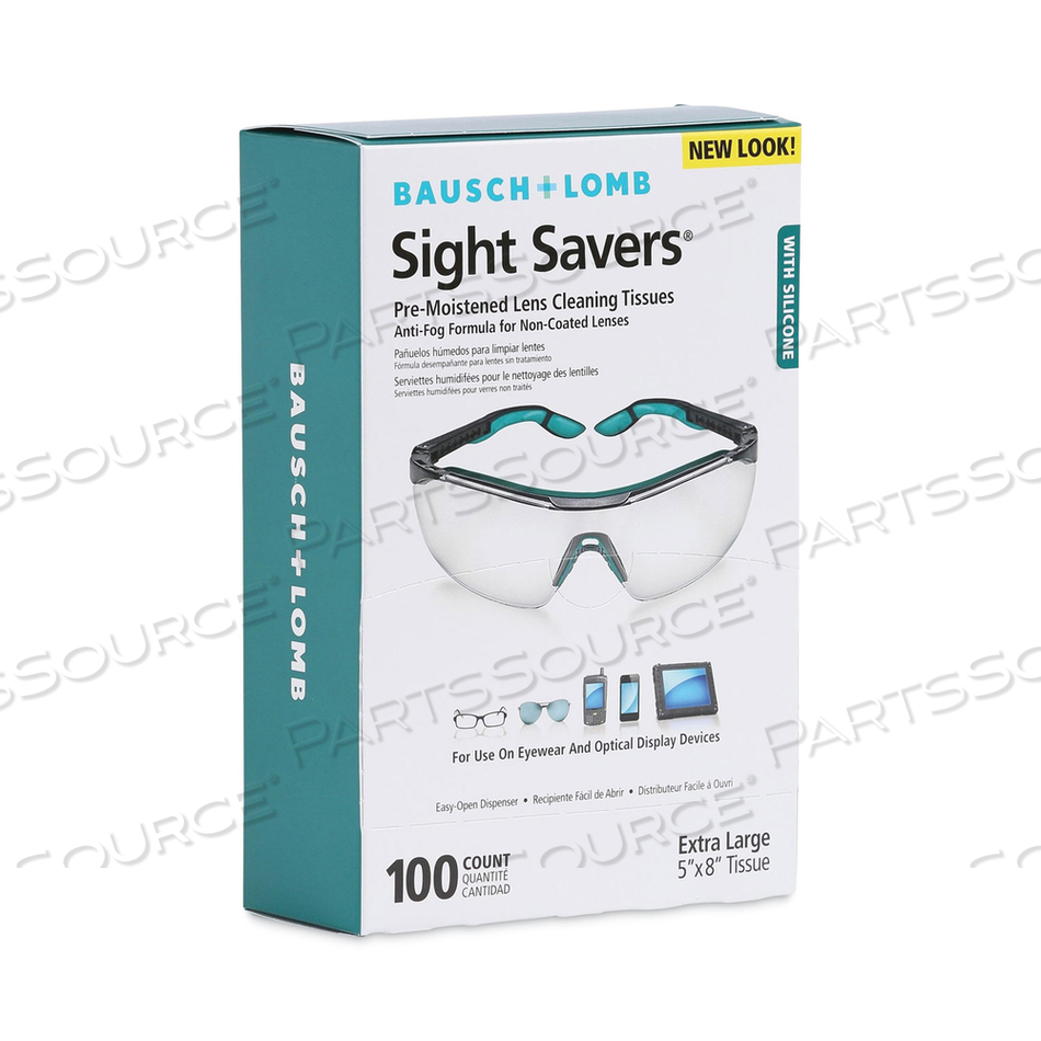SIGHT SAVERS PRE-MOISTENED ANTI-FOG TISSUES WITH SILICONE, 8 X 5 by Bausch & Lomb