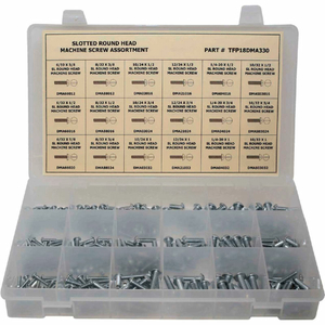 330 PIECE MACHINE SCREW ASSORTMENT - #6 TO 1/4" - SLOTTED ROUND HEAD - STEEL - ZINC PLATED by Titan Fasteners