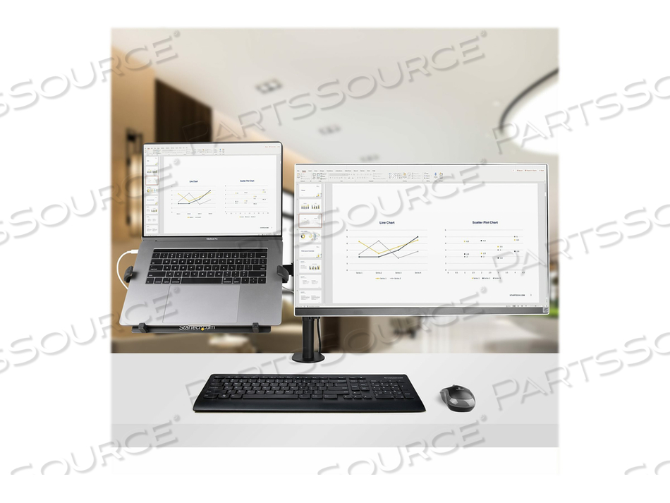 MONITOR ARM WITH VESA LAPTOP TRAY, FOR A LAPTOP (4.5KG / 9.9LB) AND A SINGLE DISPLAY UP TO 32" (8KG / 17.6LB), BLACK, ADJUSTABLE DESK LAPTOP by StarTech.com Ltd.