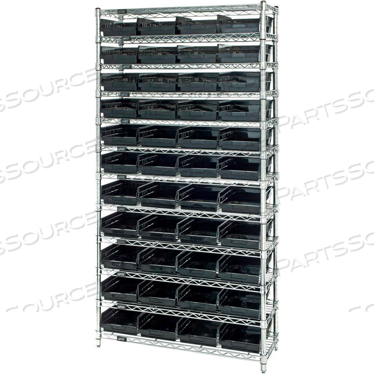 STEEL WIRE SHELVING WITH 44 CONDUCTIVE 4"H BINS BLACK - 12 SHELVES - 36"W X 18"D X 74"H by Quantum Storage Systems