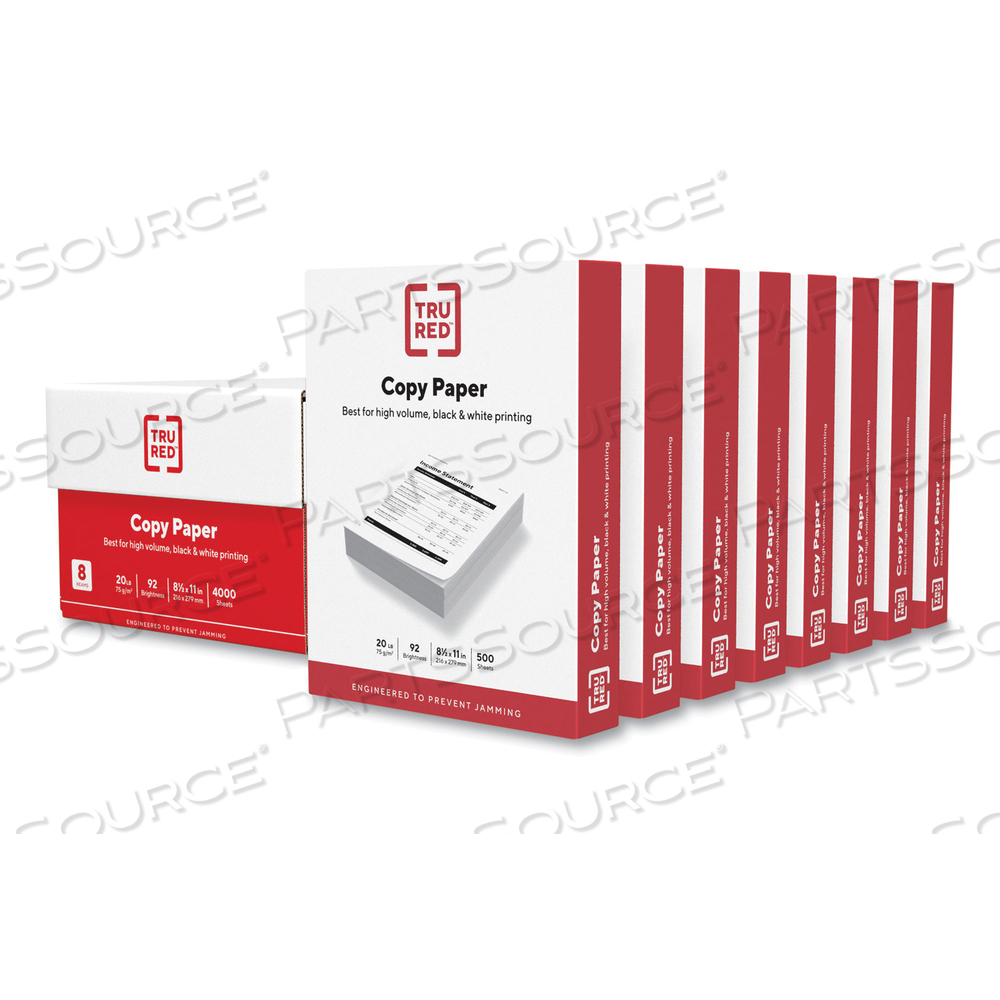 COPY PAPER, 92 BRIGHT, 20 LB BOND WEIGHT, 8.5 X 11, 500 SHEETS/REAM by TRU RED