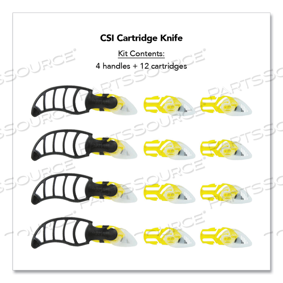 X-TRASAFE CARTRIDGE KNIFE KIT, FOUR ASSEMBLED KNIVES, 8 REPLACEMENT BLADE CARTRIDGES, YELLOW by CrewSafe X-TRASAFE CARTRIDGE KNIFE KIT, FOUR ASSEMBLED KNIVES, 8 REPLACEMENT BLADE CARTRIDGES, YELLOW by CrewSafe