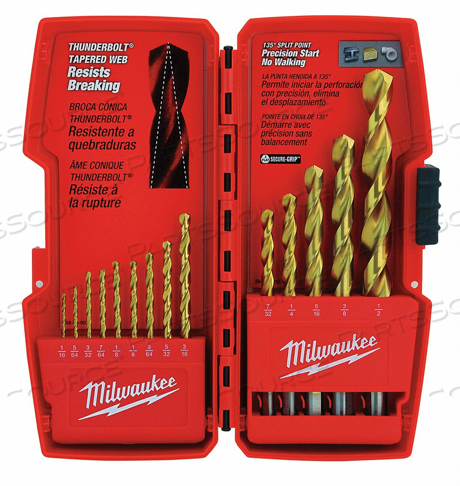 JOBBER LENGTH DRILL BIT SET, HIGH SPEED STEEL, 1/16 TO 1/2 IN TIP, 14 PIECES, 135 DEG by Milwaukee Electric Tools