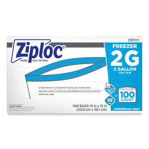 DOUBLE ZIPPER FREEZER BAGS, 2 GAL, 2.7 MIL, 13" X 15.5", CLEAR, 100/CARTON by Ziploc