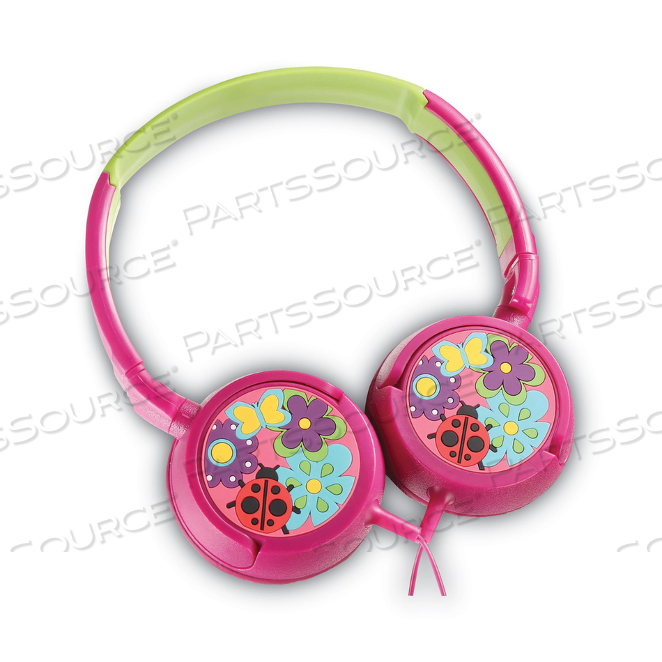 KIDDIES LOVE BUGS DESIGN STEREO EARPHONES, 4 FT CORD, PINK/GREEN/MULTICOLOR 