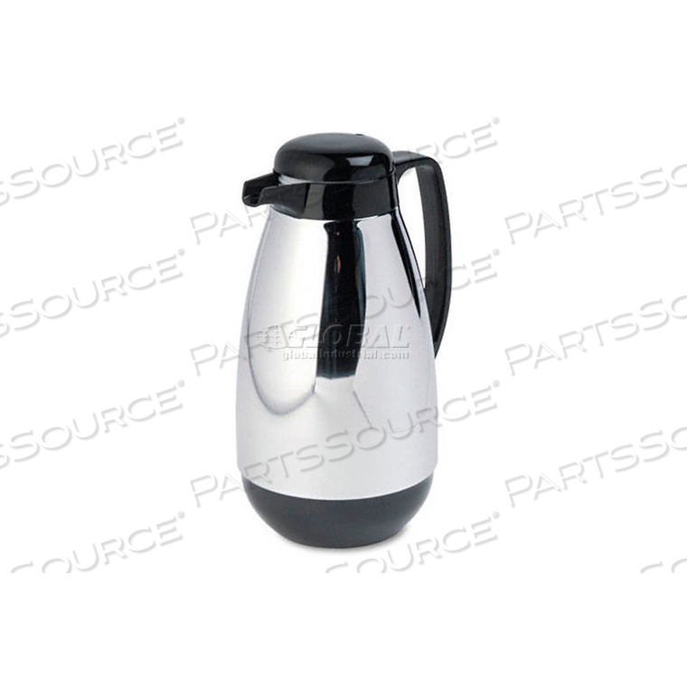 GLASS LINED CHROME-PLATED CARAFE, 1-LITER CAPACITY, BLACK TRIM 