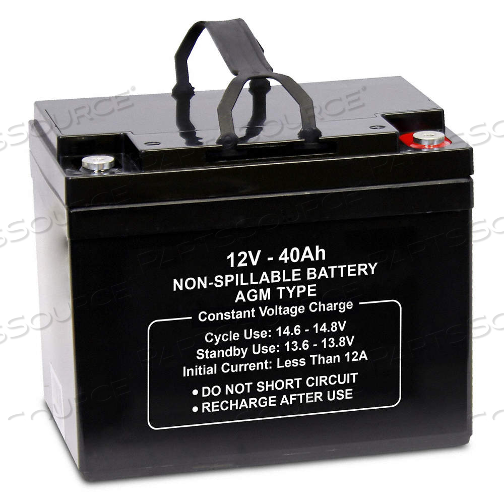 SEALED LEAD ACID BATTERY, 12V DC, 40 AH CAPACITY, 6.89 IN HT, 7.72 IN WD, 6.54 IN DP 