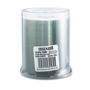 CD-R PRINTABLE RECORDABLE DISC, 700 MB/80 MIN, 48X, SPINDLE, MATTE WHITE, 100/PACK by Maxell