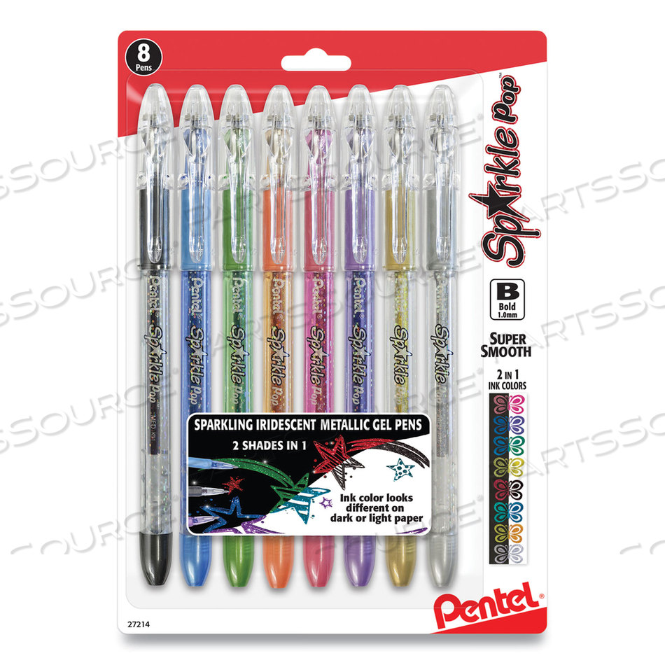 SPARKLE POP METALLIC GEL PEN, STICK, BOLD 1 MM, ASSORTED INK COLORS, CLEAR BARREL by Pentel of America