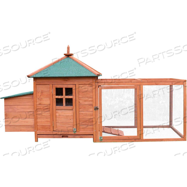 HANOVER WOODEN CHICKEN COOP WITH RAMP, NESTING BOX, WIRE MESH RUN AND WATERPROOF ROOF by Almo
