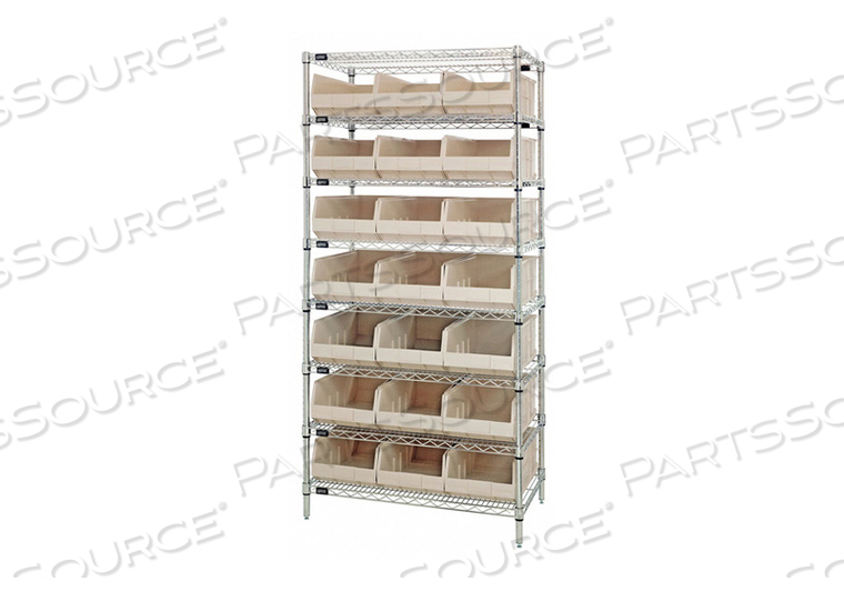 WR8-485 CHROME WIRE SHELVING WITH 21 SSB485 STACKABLE SHELF BINS IVORY, 36X21X74 by Quantum Storage Systems WR8-485 CHROME WIRE SHELVING WITH 21 SSB485 STACKABLE SHELF BINS IVORY, 36X21X74 by Quantum Storage Systems