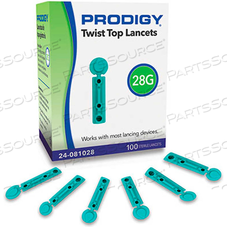 PRODIGY TWIST TOP LANCETS, 28G, 100 COUNT by Fabrication Enterprises