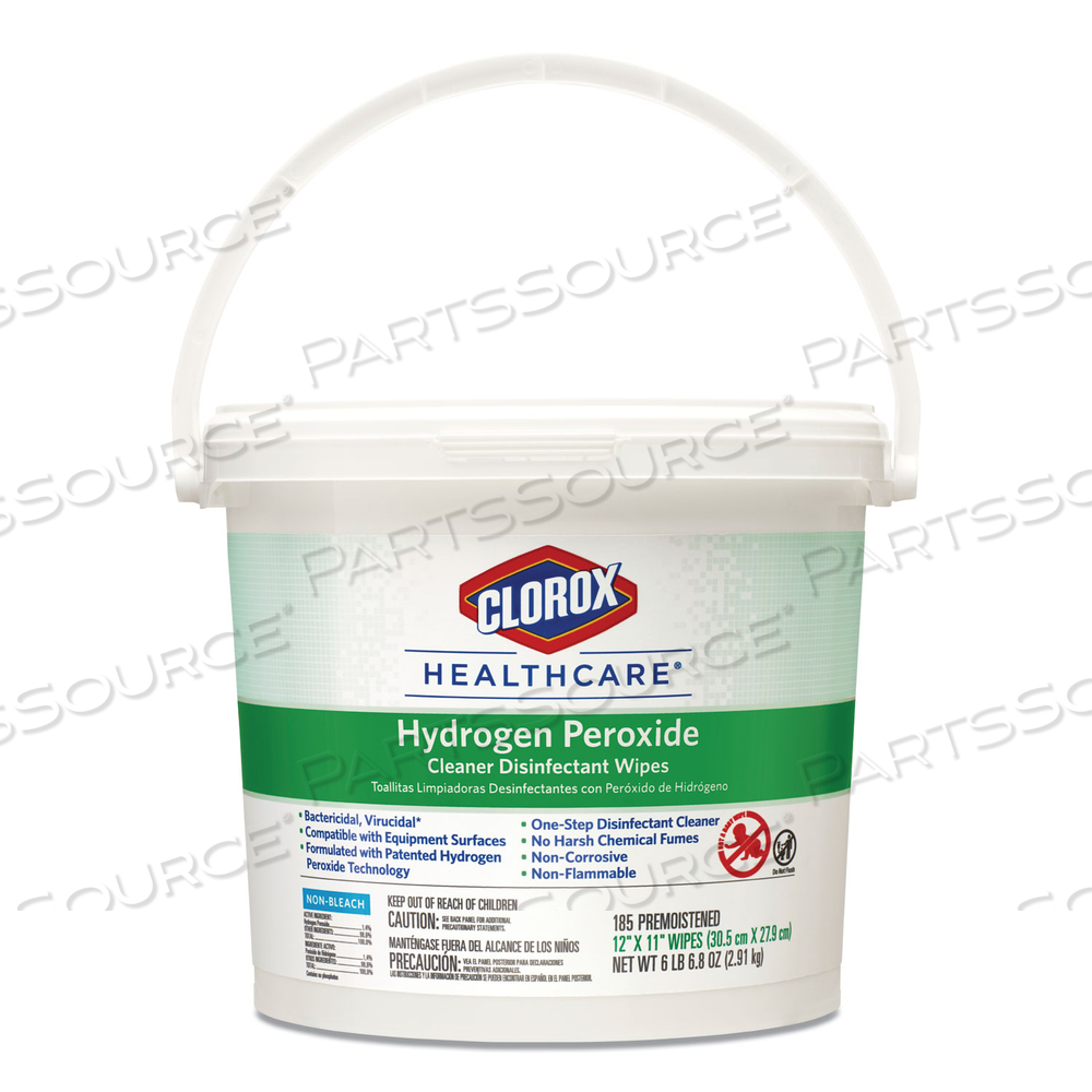 HYDROGEN PEROXIDE CLEANER DISINFECTANT WIPES, 11 X 12, UNSCENTED, WHITE, 185/CANISTER by Clorox