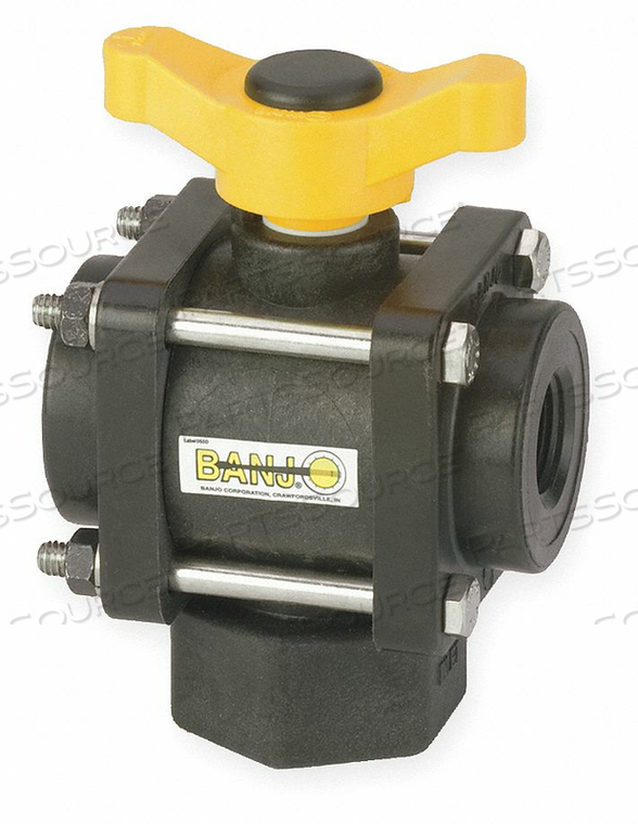 POLYPROPYLENE BALL VALVE 3-WAY FNPT 1 IN by Banjo