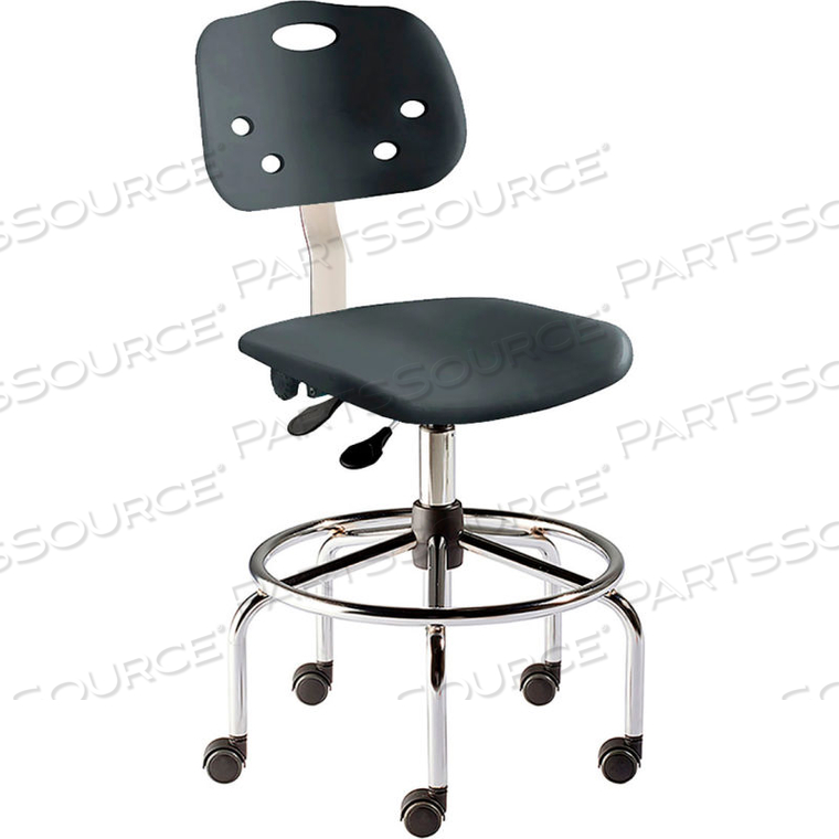 ANTIMICROBIAL STOOL, 24"-31" SEAT HEIGHT, BLACK PLASTIC - CHROME STEEL - ARMORSEAT SERIES 