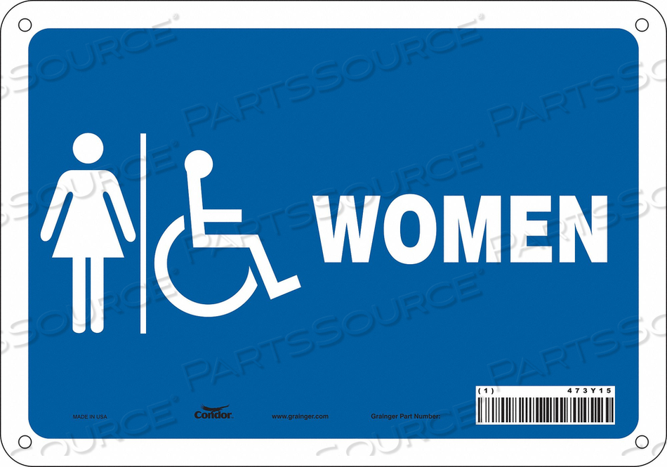 RESTROOM SIGN, VERTICAL RECTANGLE, NUMBER OF PRINTED SIDES 1, ENGLISH, SIGN LEGEND WOMEN, SIGN LEGEND BACKGROUND COLOR BLUE, WHITE, SIGN LEG by Condor