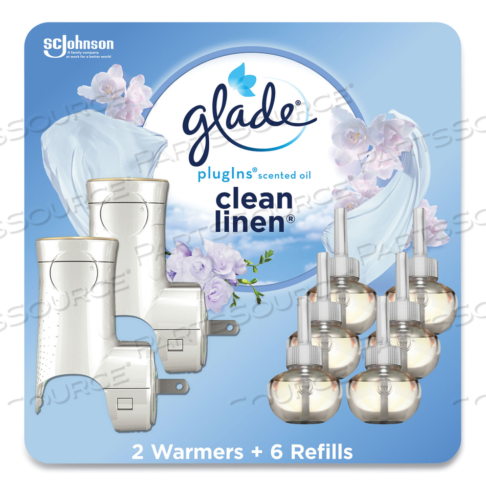 PLUGIN SCENTED OIL, CLEAN LINEN, 0.67 OZ, 2 WARMERS AND 6 REFILLS/PACK by Glade