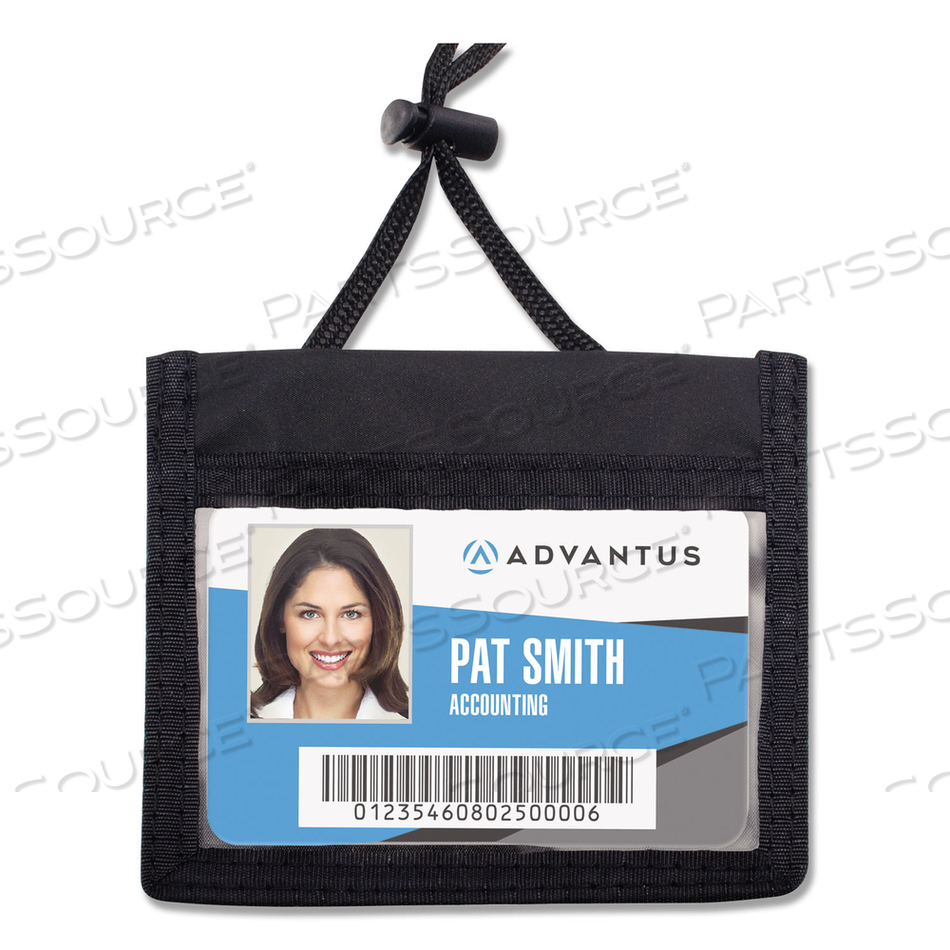 ID BADGE HOLDERS WITH CONVENTION NECK POUCH, HORIZONTAL, BLACK/CLEAR 5" X 4.25" HOLDER, 2.75" X 4" INSERT, 48" CORD by Advantus ID BADGE HOLDERS WITH CONVENTION NECK POUCH, HORIZONTAL, BLACK/CLEAR 5" X 4.25" HOLDER, 2.75" X 4" INSERT, 48" CORD by Advantus