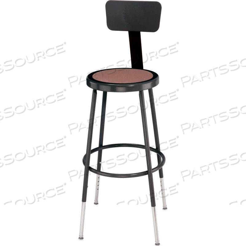 INTERION STEEL SHOP STOOL W/BACKREST & HARDBOARD SEAT - ADJUSTABLE HEIGHT 25"-33" -BLACK - 2PK by National Public Seating