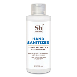 GEL HAND SANITIZER, 8 OZ BOTTLE WITH DISPENSING CAP, UNSCENTED, 24/CARTON by Soapbox