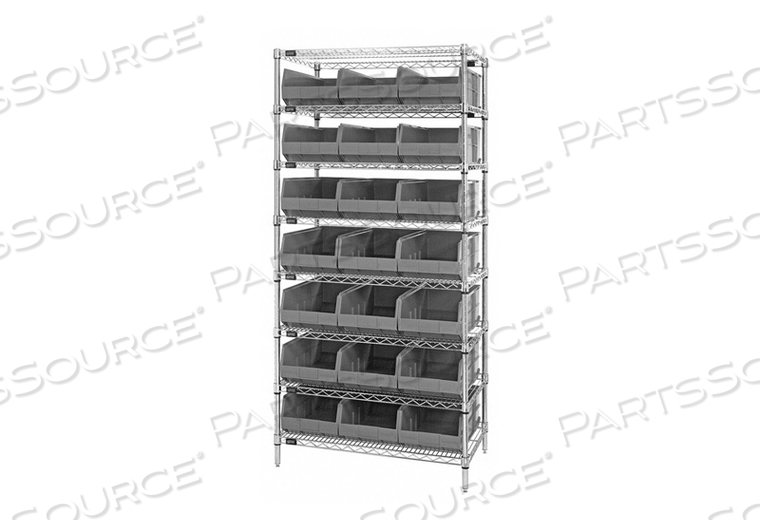 WR8-425 CHROME WIRE SHELVING WITH 21 SSB425 STACKABLE SHELF BINS GRAY, 36X12X74 by Quantum Storage Systems WR8-425 CHROME WIRE SHELVING WITH 21 SSB425 STACKABLE SHELF BINS GRAY, 36X12X74 by Quantum Storage Systems