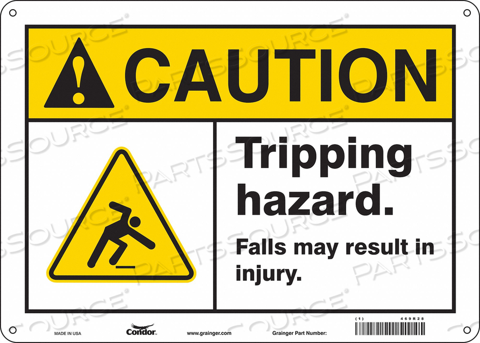 SAFETY SIGN, HORIZONTAL RECTANGLE, NUMBER OF PRINTED SIDES 1, ENGLISH, SIGN FORMAT ANSI/OSHA FORMAT, SIGN LEGEND TRIPPING HAZARD. FALLS MAY  by Condor