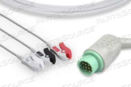 DIRECT-CONNECT ECG CABLE, GRAY, THERMOPLASTIC POLYURETHANE JACKET, 2.6 MM DIA LEAD CABLE, 12 PIN ROUND, PINCH/GRABBER, MEETS CE, FDA, TUV, R 