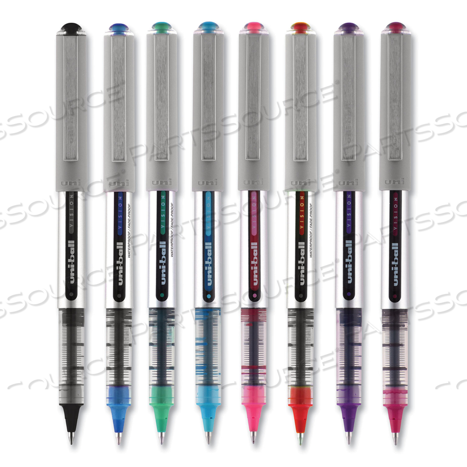 VISION ROLLER BALL PEN, STICK, FINE 0.7 MM, ASSORTED INK AND BARREL COLORS, DOZEN 