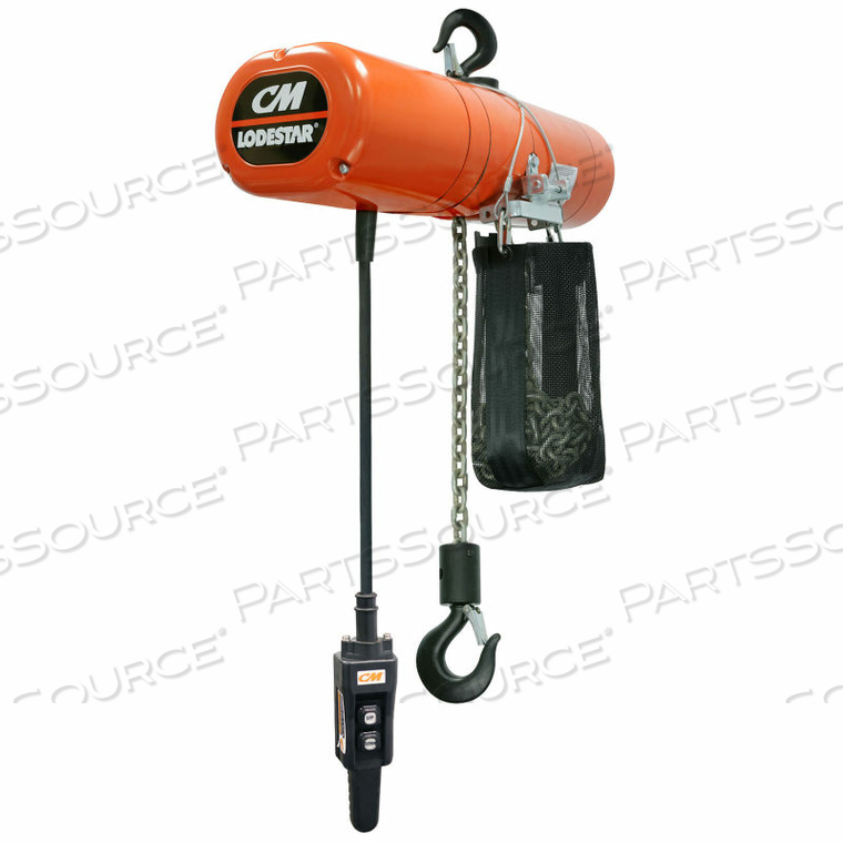 LODESTAR 2 TON, ELECTRIC CHAIN HOIST W/ CHAIN CONTAINER, 10' LIFT, 2.6 TO 16 FPM, 230V 