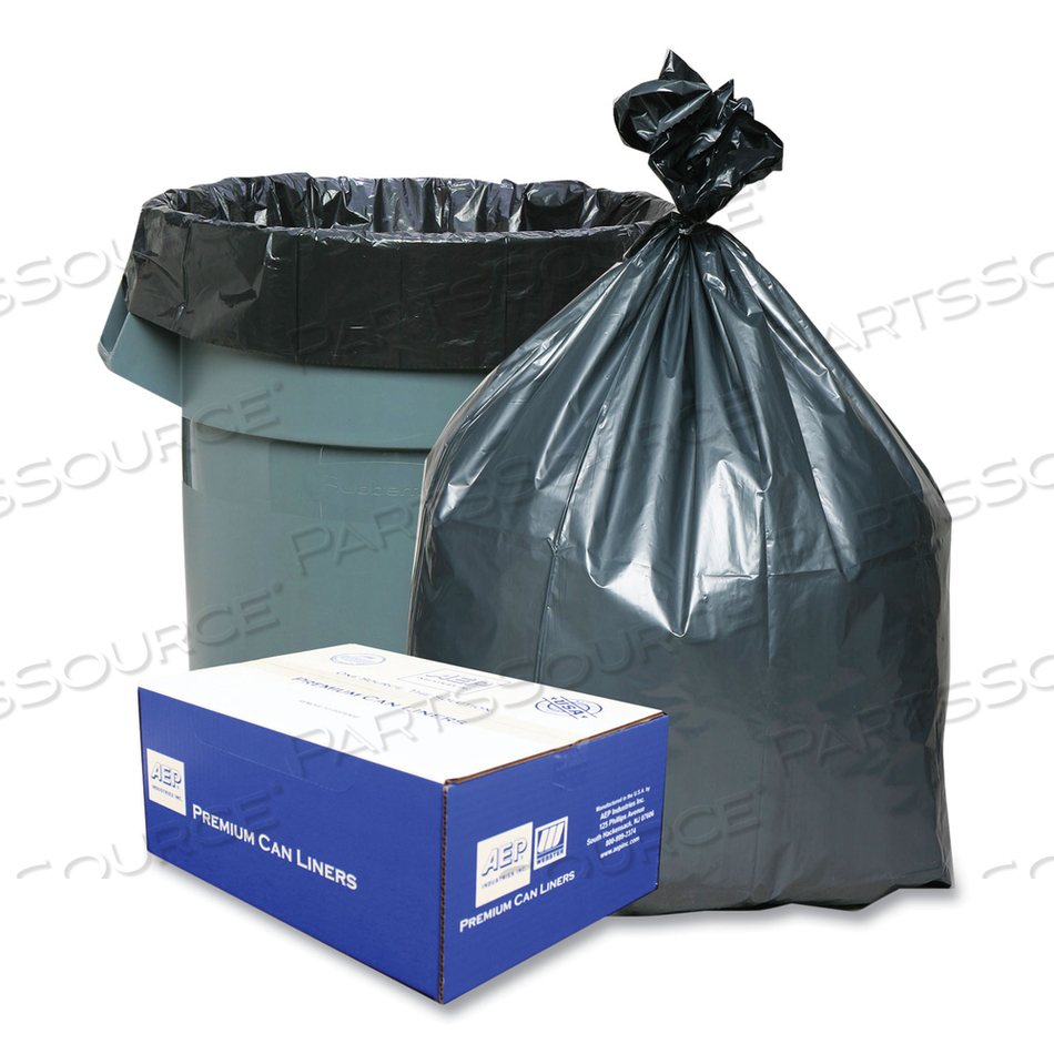 CAN LINERS, 60 GAL, 1.55 MIL, 39" X 56", GRAY, 10 BAGS/ROLL by Platinum Plus