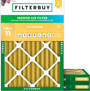 PLEATED HVAC FURNACE AIR FILTER, MERV 11, 28X30X2, PACKAGE OF 3 by Filterbuy, Inc. PLEATED HVAC FURNACE AIR FILTER, MERV 11, 28X30X2, PACKAGE OF 3 by Filterbuy, Inc.