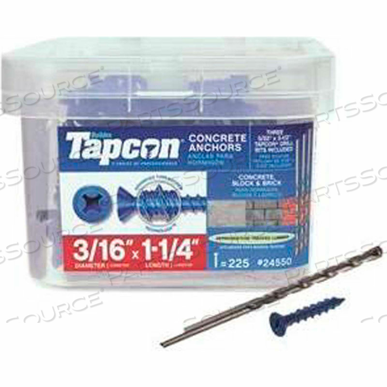 TAPCON CONCRETE ANCHOR - 3/16 X 1-1/4" - PHILLIPS FLAT HEAD - PKG OF 225 by ITW TAPCON CONCRETE ANCHOR - 3/16 X 1-1/4" - PHILLIPS FLAT HEAD - PKG OF 225 by ITW