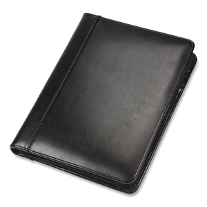 LEATHER ZIPPER PADFOLIO W/WRITING PAD, ORGANIZER SLOTS, BLACK by Samsill