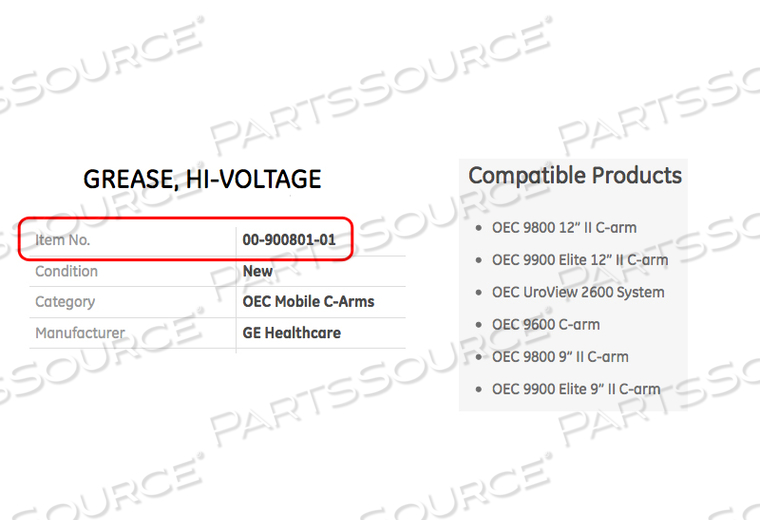 HI-VOLTAGE GREASE KIT by OEC Medical Systems (GE Healthcare)