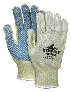 MCR SAFETY CUT PRO HERO A7, 7 GAUGE, REGULAR WEIGHT, KEVLAR/STAINLESS/NYLON SHELL, PVC DOTS 1 SIDE, CUT A7, ABRASION 3, DEXTERITY 5 by MCR Safety