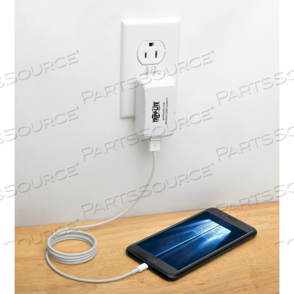 5.2V 13W 1-PORT ISOLATOR HOSPITAL GRADE USB WALL CHARGER - WHITE by Tripp Lite 5.2V 13W 1-PORT ISOLATOR HOSPITAL GRADE USB WALL CHARGER - WHITE by Tripp Lite