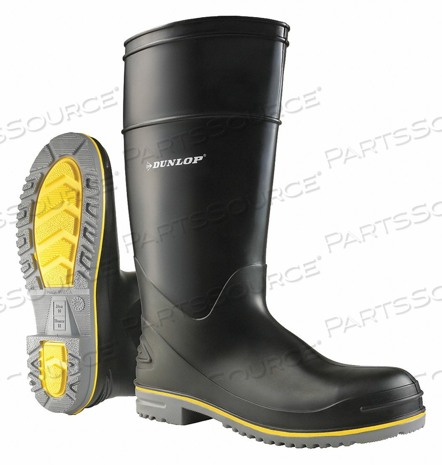 RUBBER BOOT MEN'S 9 KNEE BLACK PR by Dunlop
