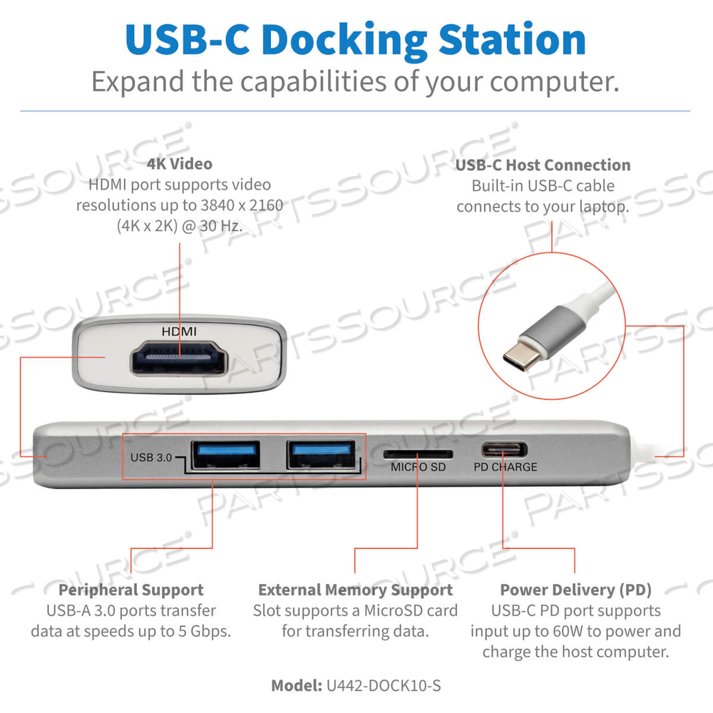 USB C DOCKING STATION 4K @ 30HZ W/USB HUB HDMI MICRO SD CHARGING by Tripp Lite USB C DOCKING STATION 4K @ 30HZ W/USB HUB HDMI MICRO SD CHARGING by Tripp Lite